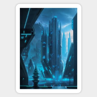 Cyber Space Port in A Futuristic City Sticker